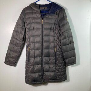 Womens Michael Michael Kors Packable Down Hooded Coat Black‎ Gray Blue S